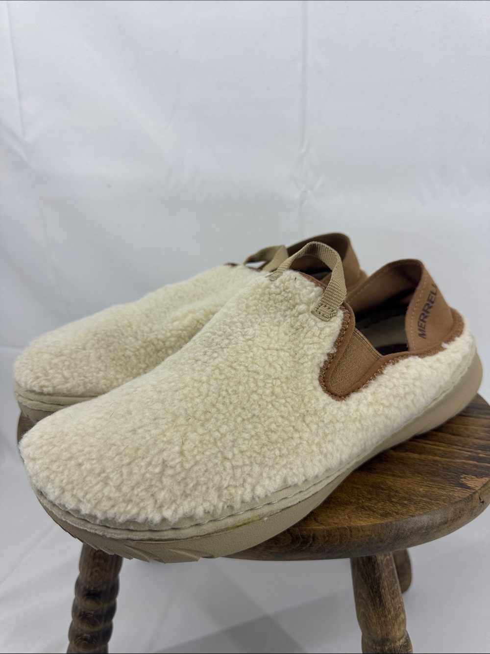 Merrell Womens Hut Moc Cozy Cream Sherpa Slip-On Loafers Slippers S'Mores, sz 8